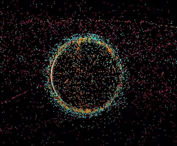 Satellites, debris, and other space junk.